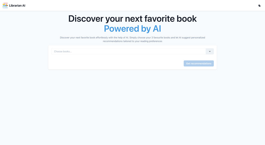 A screenshot of the website 'Librarian AI'. The headline text reads 