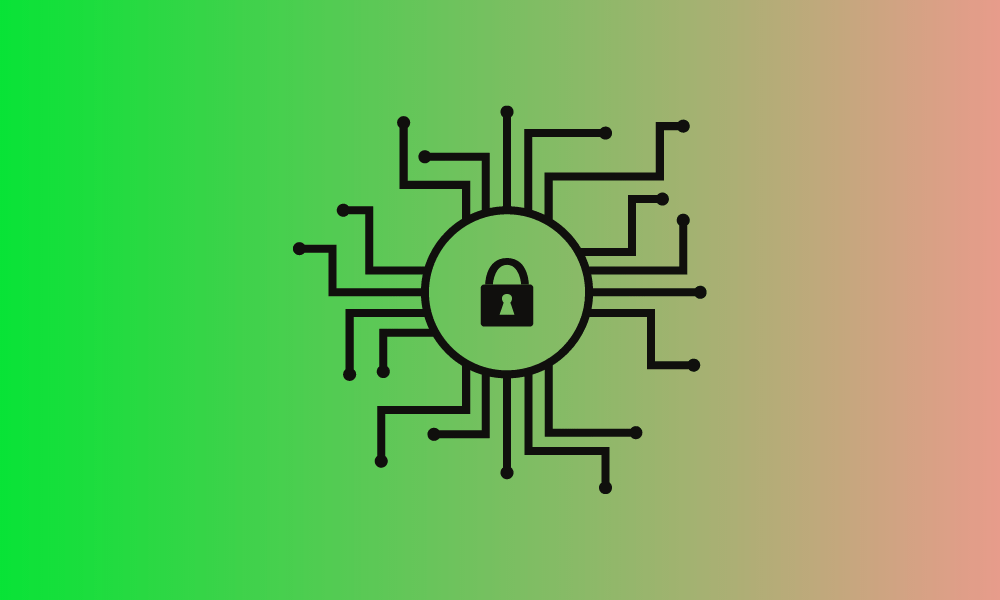 A black lock icon symbolizing digital security on green and red background.